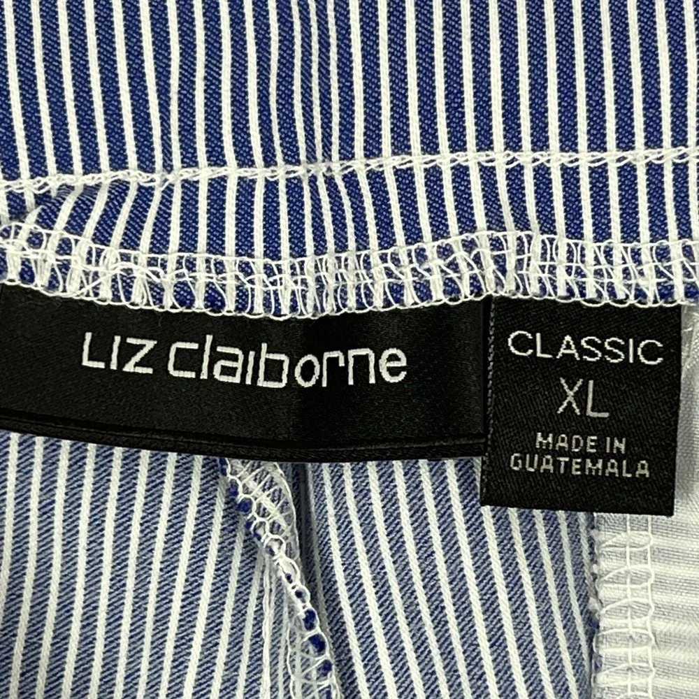 Liz Claiborne Bermuda Shorts XL Blue White Stripe Gold Button Nautical Pull-On